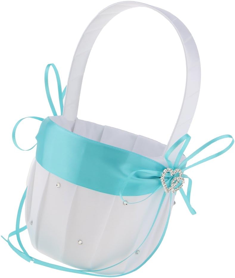 2PCS Wedding Flower Girl Baskets with Double Heart Rhinestone Design