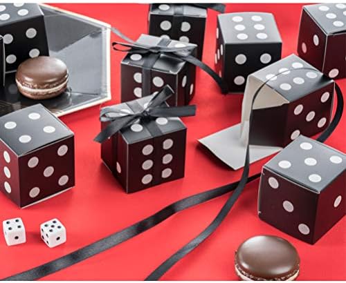 AWELL Black Dice Favor Box with Black Ribbon Pack of 50