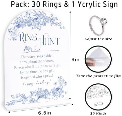 Blue Flower Bridal Shower Party Ring Scavenger Hunt Game