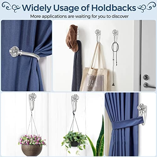 2 Pack Silver Curtain Holdbacks with Crystal Finials