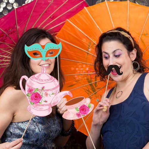 Tea Time Photo Booth Props 28 Pcs Floral Theme