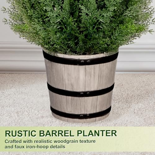 4FT Artificial Cedar Topiary Trees with Barrel Planter Set of 2