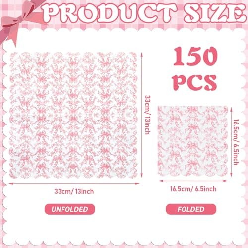 150 Pcs Pink Bow Napkins Coquette Party Supplies