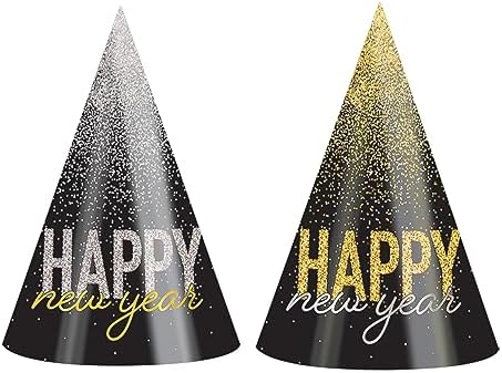 Beistle 25 Piece Black Silver Gold Happy New Year Hats