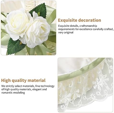 Wedding Flower Girl Basket with Lace and Green Bow