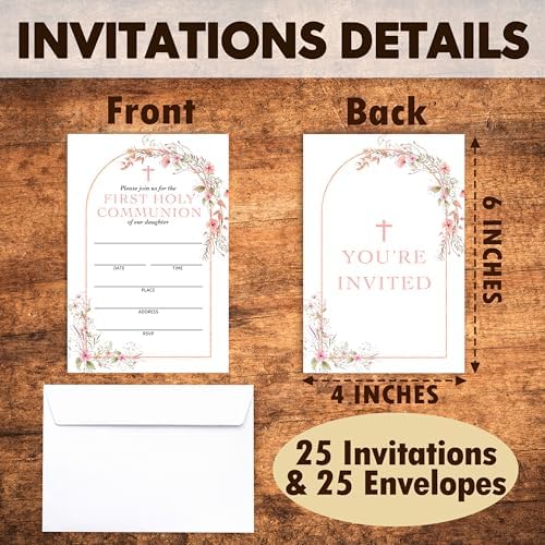 Baptism Invitation Set with 25 Cards and Envelopes