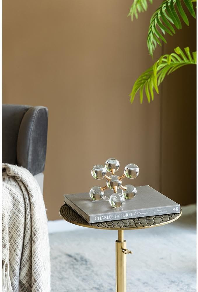 Gold Iron and Crystal Glass Sphere Sculpture - Modern Decor Accent