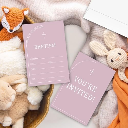 Pink Baptism Invitation Set for Girls 25 Cards with Envelopes