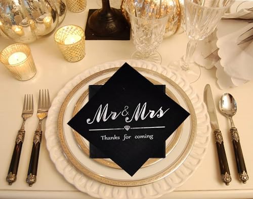 Mr Mrs Silver Black 50pc Disposable Napkins