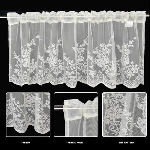 Molaxhome Floral Embroidered Valance 51x16in Beige