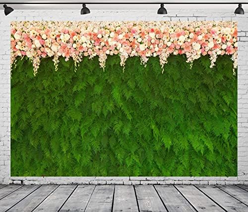 5x3ft Green Leaves Fabric Backdrop with White Pink Flowers