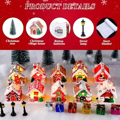 Shappy 48 Pcs Christmas Village Set with LED Lights and Trees