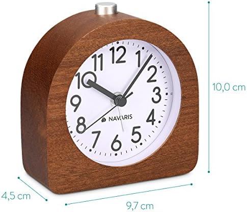 Navaris Wood Analog Alarm Clock - Dark Brown