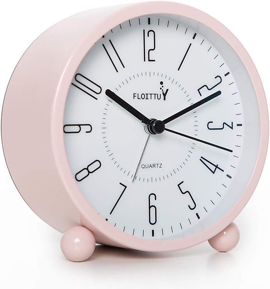 Super Silent Metal Alarm Clock with Night Light Pink