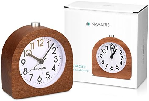 Navaris Wood Analog Alarm Clock - Dark Brown