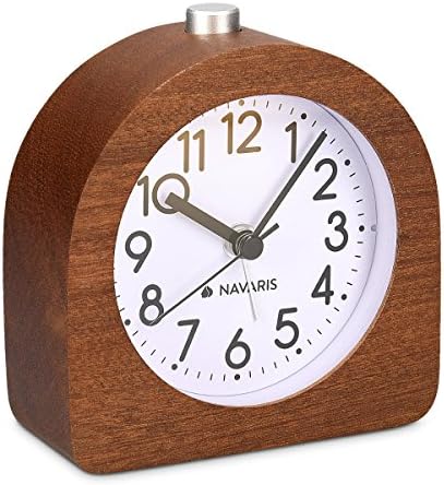 Navaris Wood Analog Alarm Clock - Dark Brown