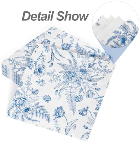 Aodaer 48 Piece Blue and White Floral Napkins Set