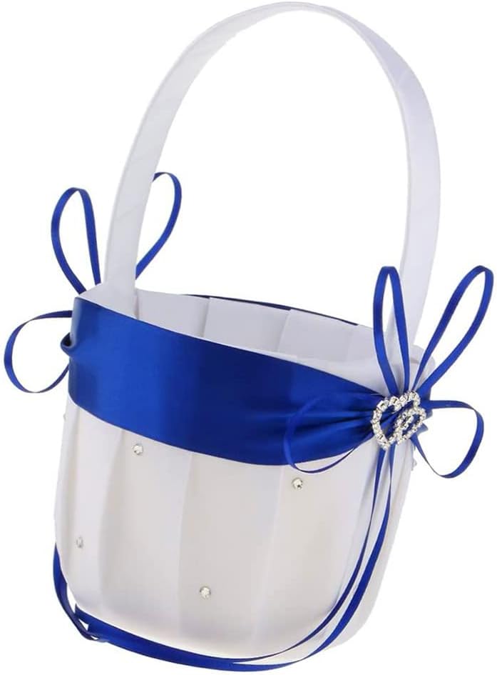 2PCS Wedding Flower Girl Baskets with Double Heart Rhinestone Design