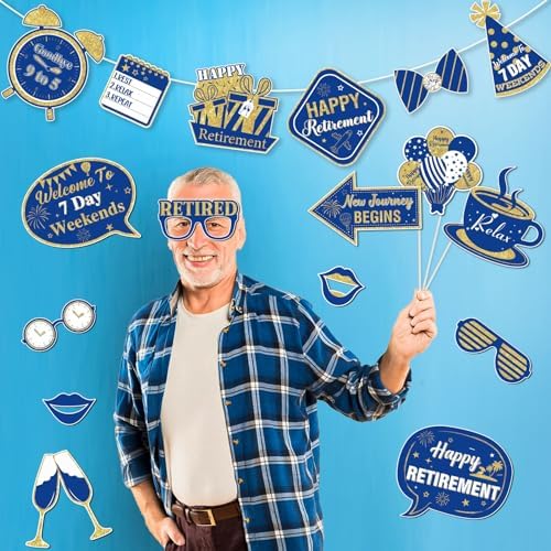 Cheereveal Retirement Photo Booth Props with Wooden Sticks
