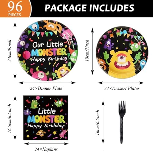 Monster Plates and Napkins Party Kit - 96 Pcs for 24 Guests
