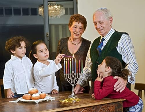 Traditional Classic Geometric Hanukkah Menorah 9 Inch Silver Plated