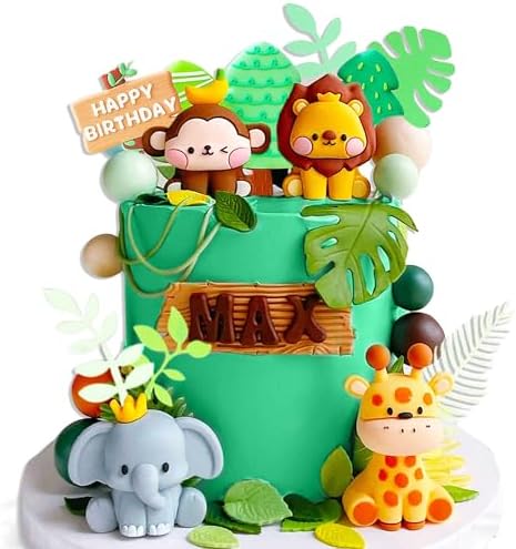 JeVenis Cute Jungle Animals Cake Decorations - Safari Birthday Party Set