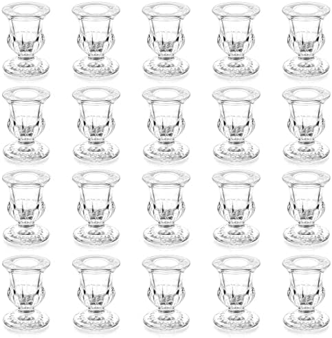 20 Pcs Clear Glass Candlestick Holders for Wedding and Party