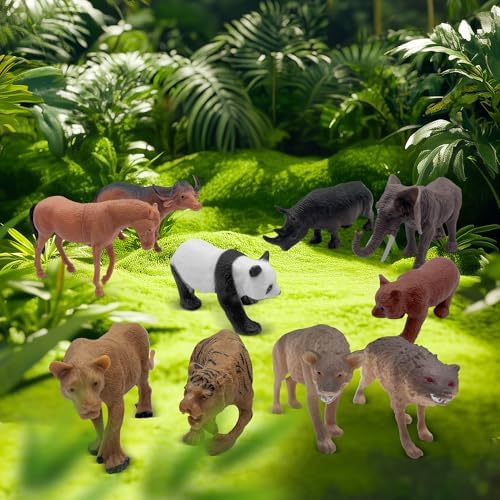 10pcs Safari Animal Cake Toppers for Jungle Themed Birthday Party