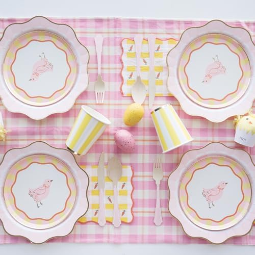 Bonjour Fete Light Pink Floral Large Party Plates with Gold Foil