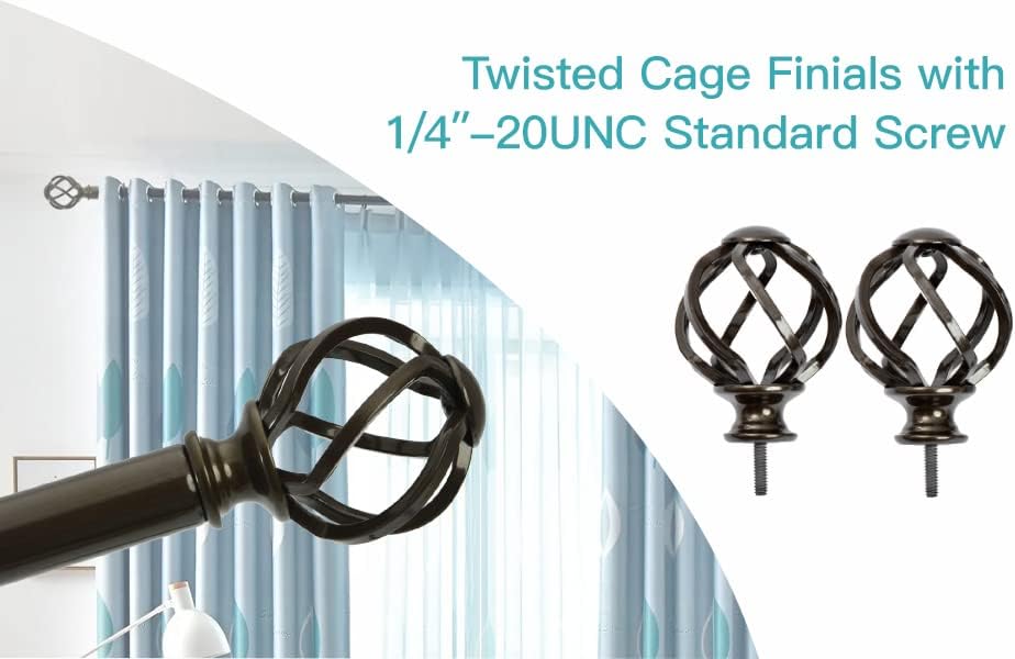 VOREFF Twisted Cage Curtain Rod Finials Set of 2 Coffee Brown