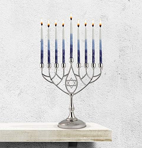 Traditional Classic Geometric Hanukkah Menorah 9 Inch Silver Plated