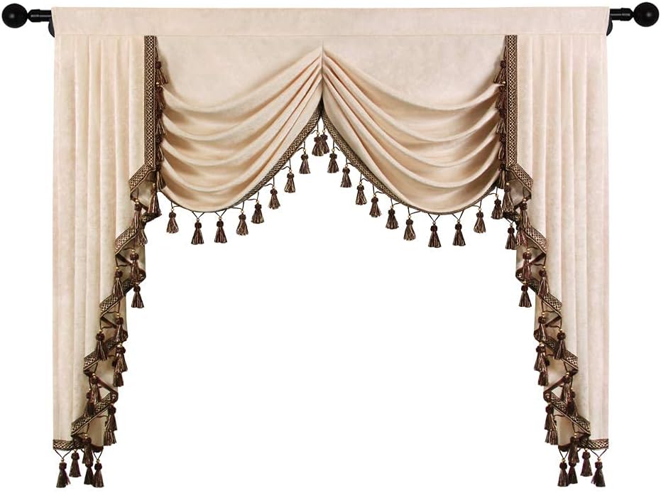 ELKCA Beige Chenille Valance for Living Room and Bedroom