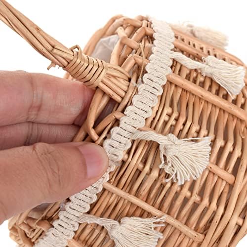 2 Pack Rattan Woven Floral Baskets with Handle and Lace