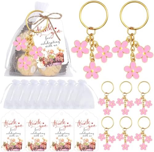 30 Piece Wedding Party Favors with Flowers Keychain and Organza Bag