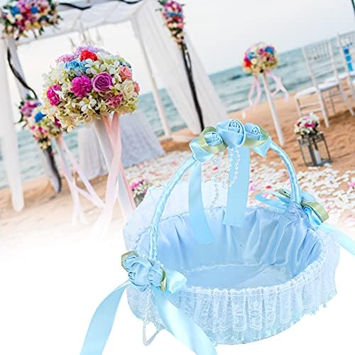 Pink Flower Girl Baskets with Handle for Weddings