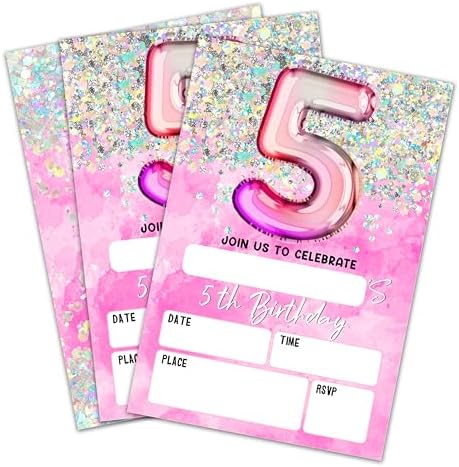 Holographic Birthday Invites with Envelopes for 5th Birthday
