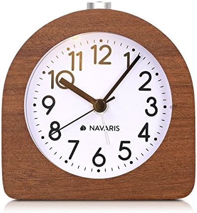 Navaris Wood Analog Alarm Clock - Dark Brown