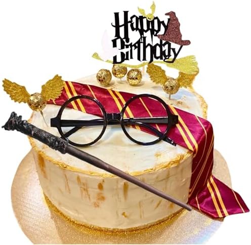 Wizard Party Supplies 11PCS Birthday Cake Toppers with Glasses Tie Wings and Wand
