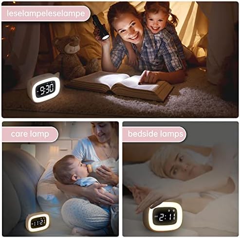 Pink Cat Alarm Clock with Night Light for Kids