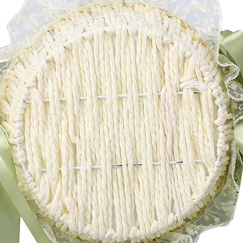 Wedding Flower Girl Basket with Lace and Green Bow