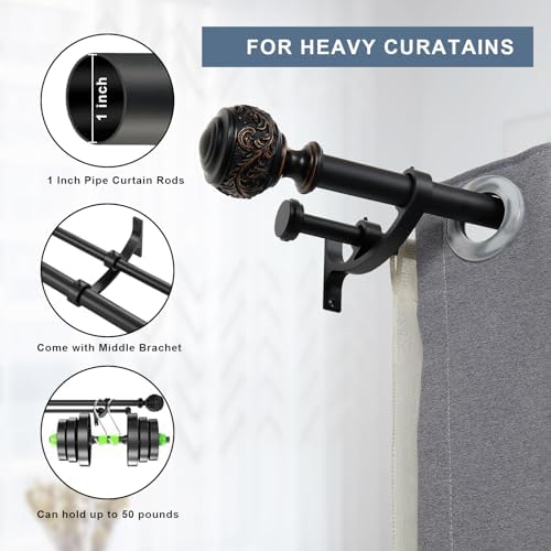 Double Curtain Rod with Matte Black Finials