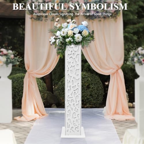 8Pcs 47Inch White Carved Wedding Flower Columns with LED Lights