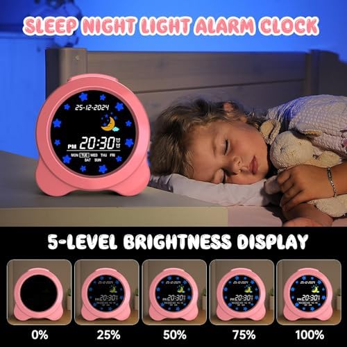 Kids Alarm Clock with Sun Moon LED Display and Sleep Sounds