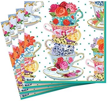 Caspari Pink Tea Cups Cocktail Napkins Pack of 20