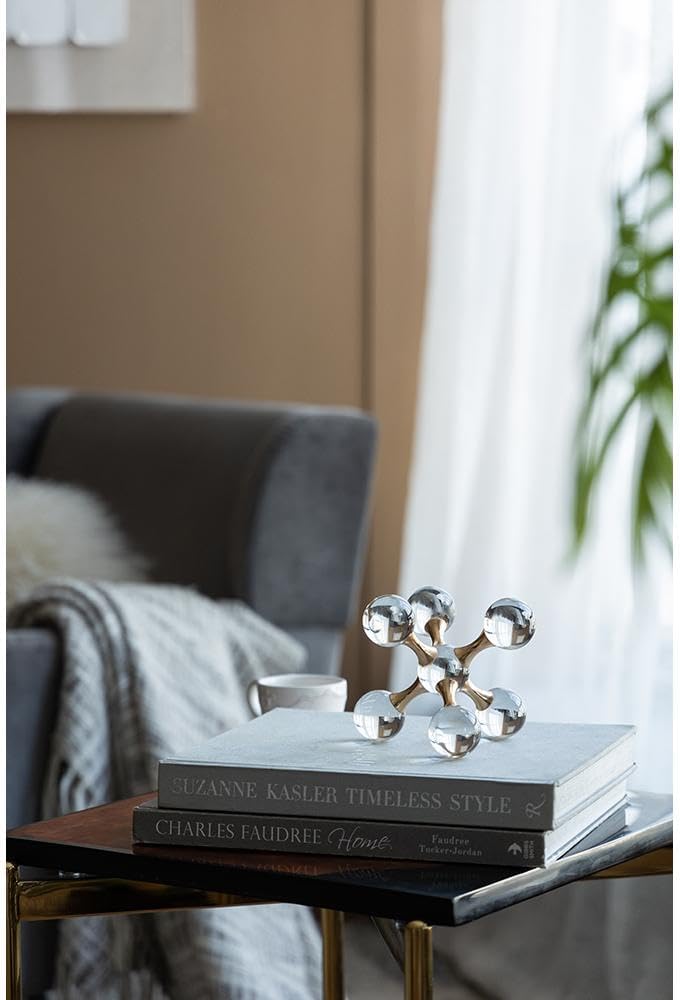 Gold Iron and Crystal Glass Sphere Sculpture - Modern Home Decor
