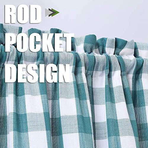Teal Dark Blue Buffalo Check Valance Curtains 55x15
