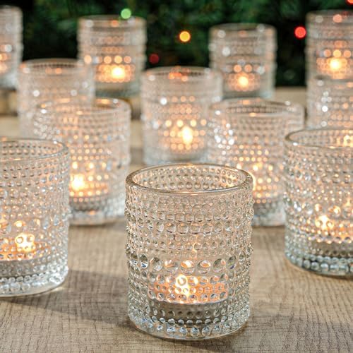 12 Pcs Clear Glass Tea Light Candle Holder Set