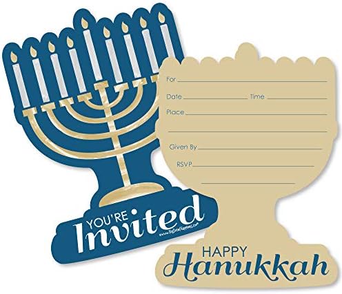 Big Dot of Happiness Happy Hanukkah Shaped Fill-In Invitations Set of 12