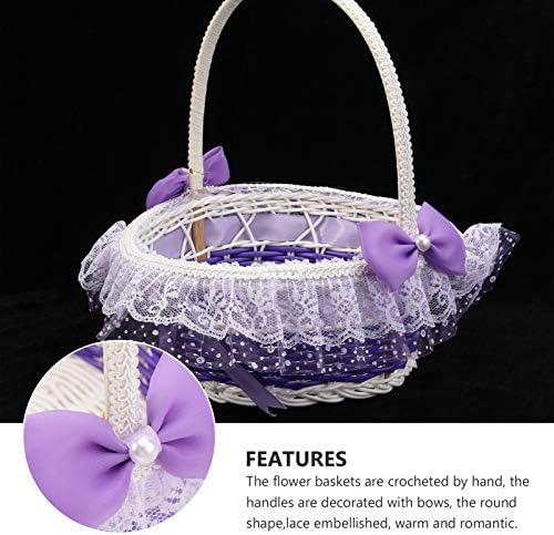 BESTOYARD Purple Flower Girl Basket with Handle and Bowknot