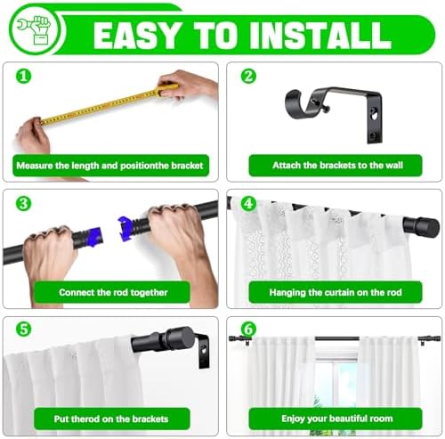 Adjustable Black Curtain Rods 32 to 96 Inches